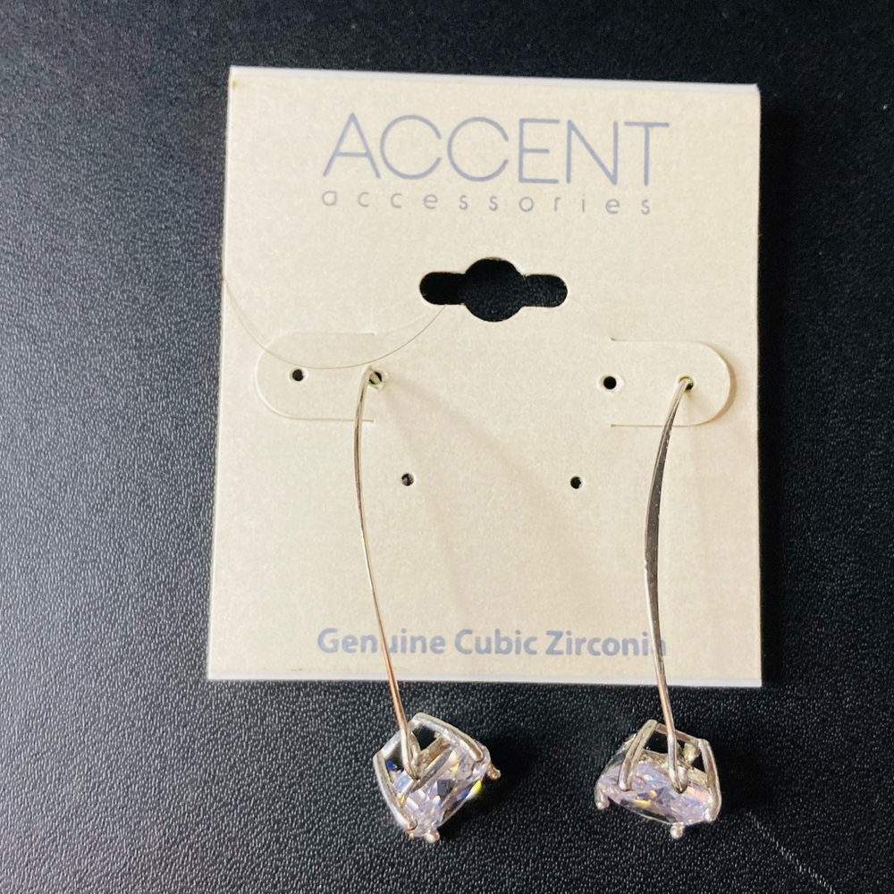 Accent Accessories Long Drop Cubic Zirconia Dangle Earrings - Clear